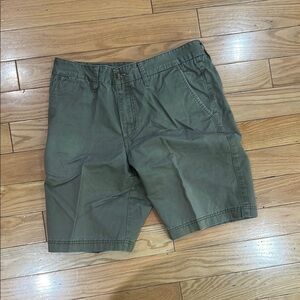 Olive Green Flat Front Shorts with Durable Cotton Twill